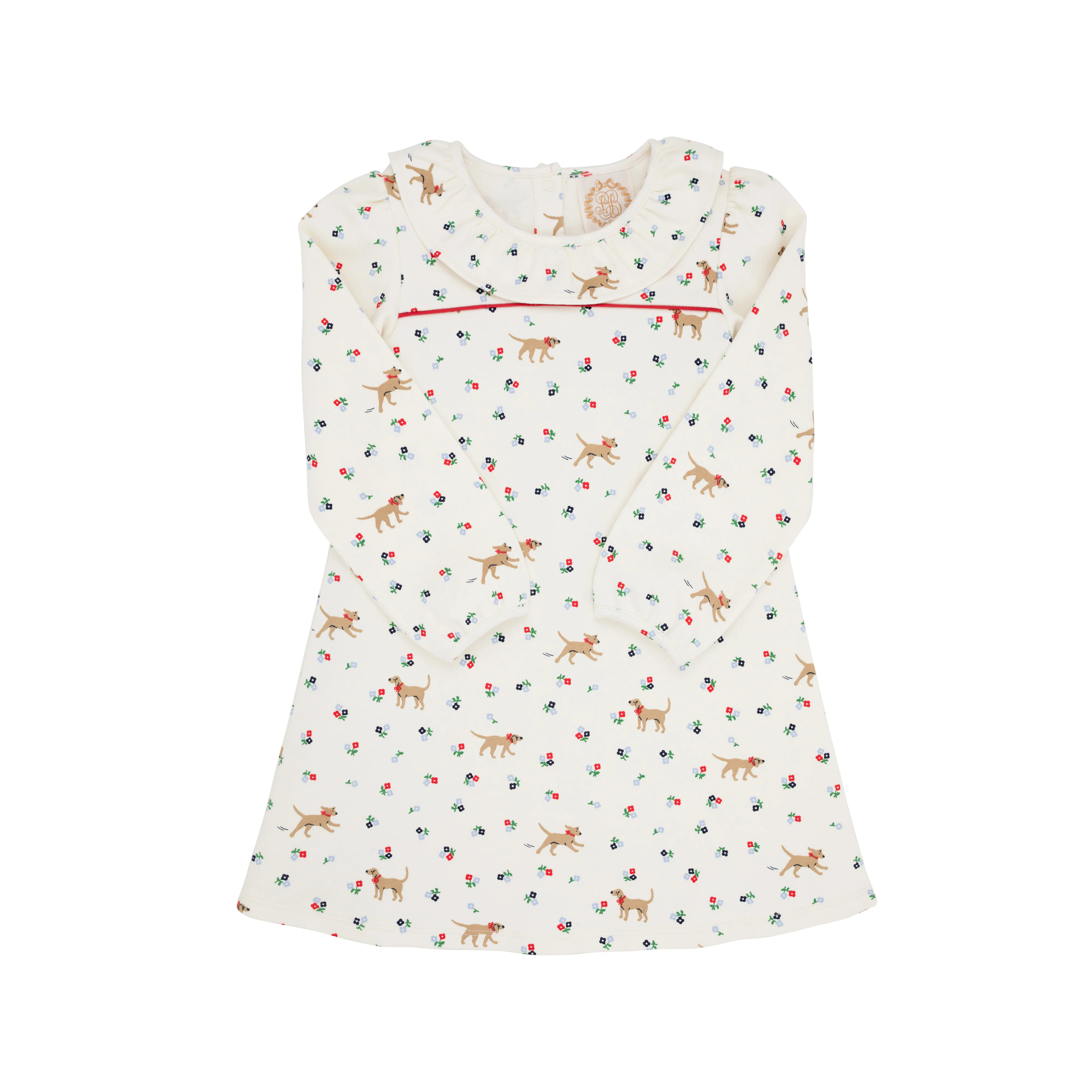 Long Sleeve Ramona Ruffle Dress - Mae Park Mini Floral with Richmond Red | The Beaufort Bonnet Company