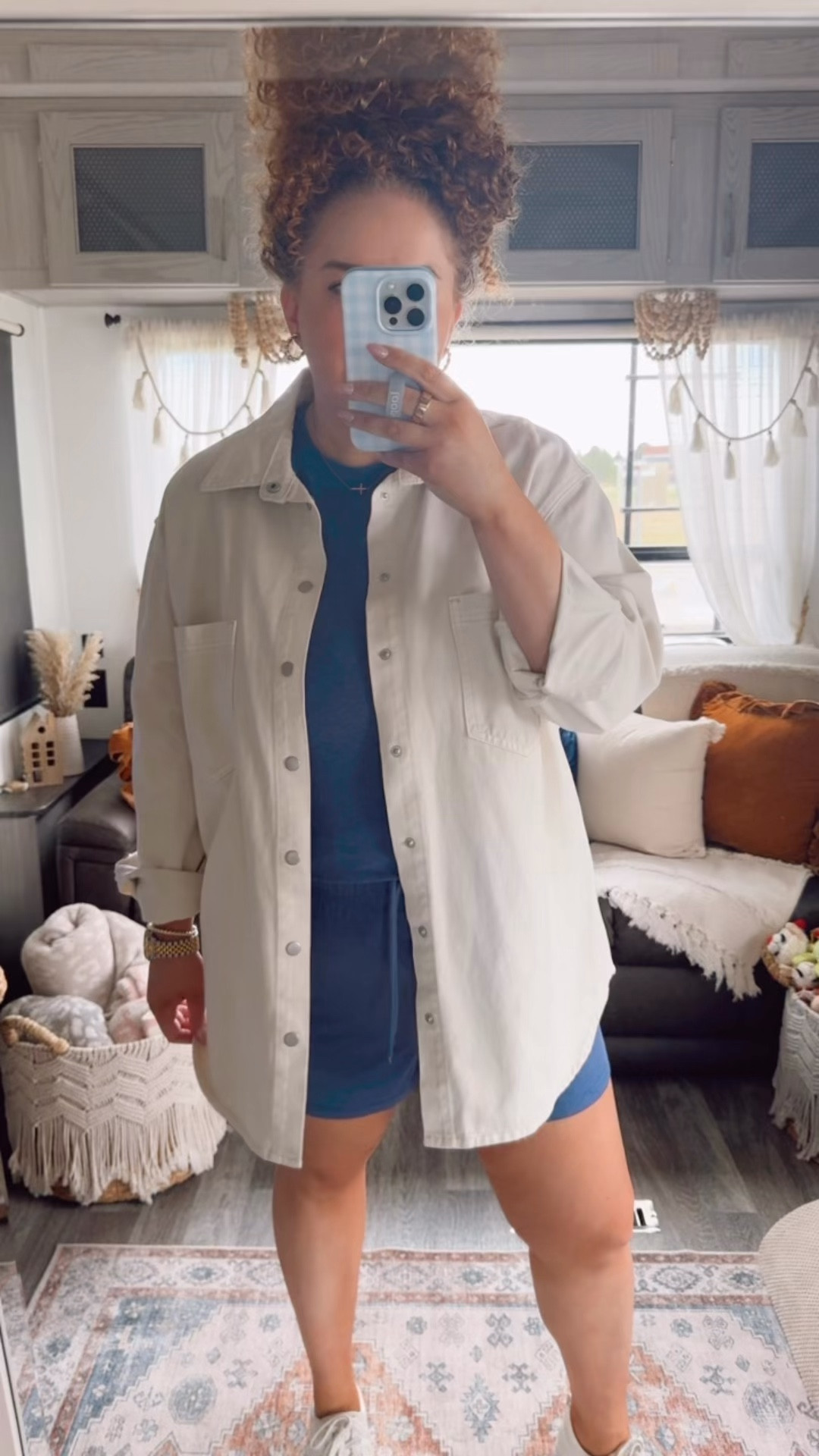 This is one of those outfits that just feels easy in the best way 😌 The set is super comfy on its own, but I love throwing an oversized white denim button down over it to make it feel a little more styled without trying. 🤩 Finished it off with white platform sneakers for that casual everyday look I keep reaching for🤍 blue two piece set | matching set outfit | casual everyday outfit | oversized denim shirt outfit | white denim button down | layered casual outfit | comfy chic style | relaxed fit set | white platform sneakers outfit | everyday sneaker look | effortless outfit idea | amazon fashion find | affordable outfit inspo | summer casual outfit | laid back style outfit | easy throw on outfit | neutral layered outfit | travel casual outfit | street style casual | everyday basics outfit 

#LTKdayinmylife #LTKootd #LTKMidsize