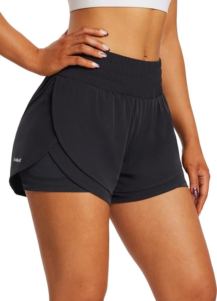 BALEAF Women's 3" Running Shorts 2 in 1 Workout Athletic High Waisted Shorts Pockets with Liner | Amazon (US)
