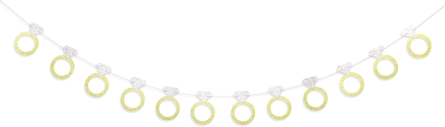 Bachelorette Party Banner - Glitter Gold and Silver Diamond Ring Banner, Engagement Party Decorat... | Amazon (US)