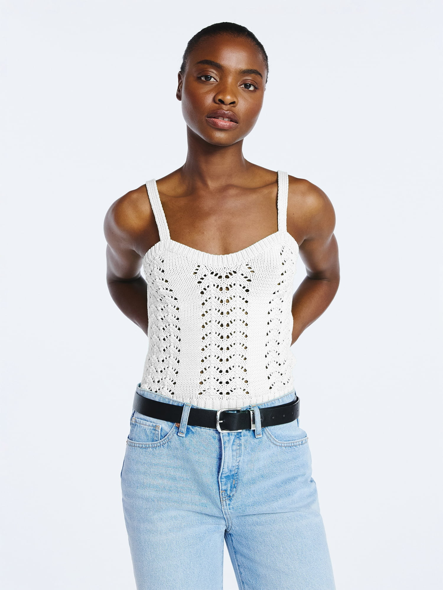 Scoop Women’s Crochet Sweater Tank Top with Sweetheart Neck, Sizes XS-4X | Walmart (US)