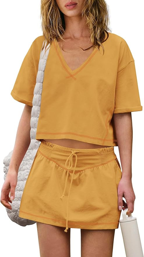 Panadila Womens Skirt Set 2 Piece Outfits Workout Sets Matching Sets Crop Tops and Skirt with Sho... | Amazon (US)