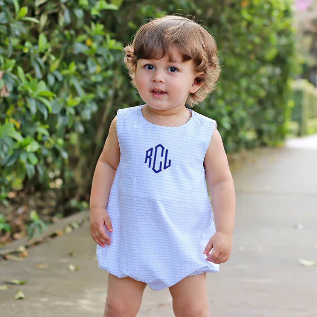 Blue Seersucker Boy Bubble | Classic Whimsy