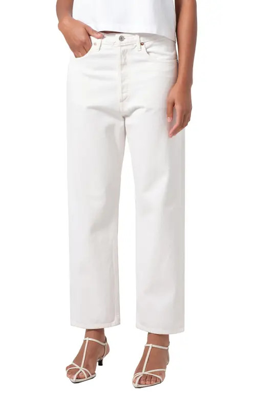 AGOLDE '90s Mid Rise Crop Relaxed Straight Leg Organic Cotton Jeans in Fortune Cookie (Natural) at Nordstrom, Size 27 | Nordstrom