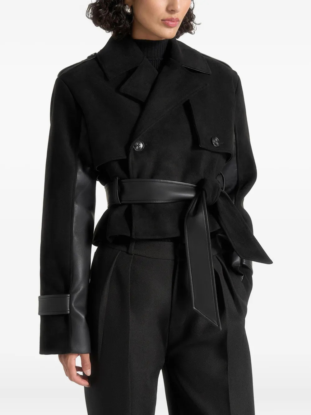Manière De Voir Lelia Epaulets Belted Jacket | Black | FARFETCH | Farfetch Global
