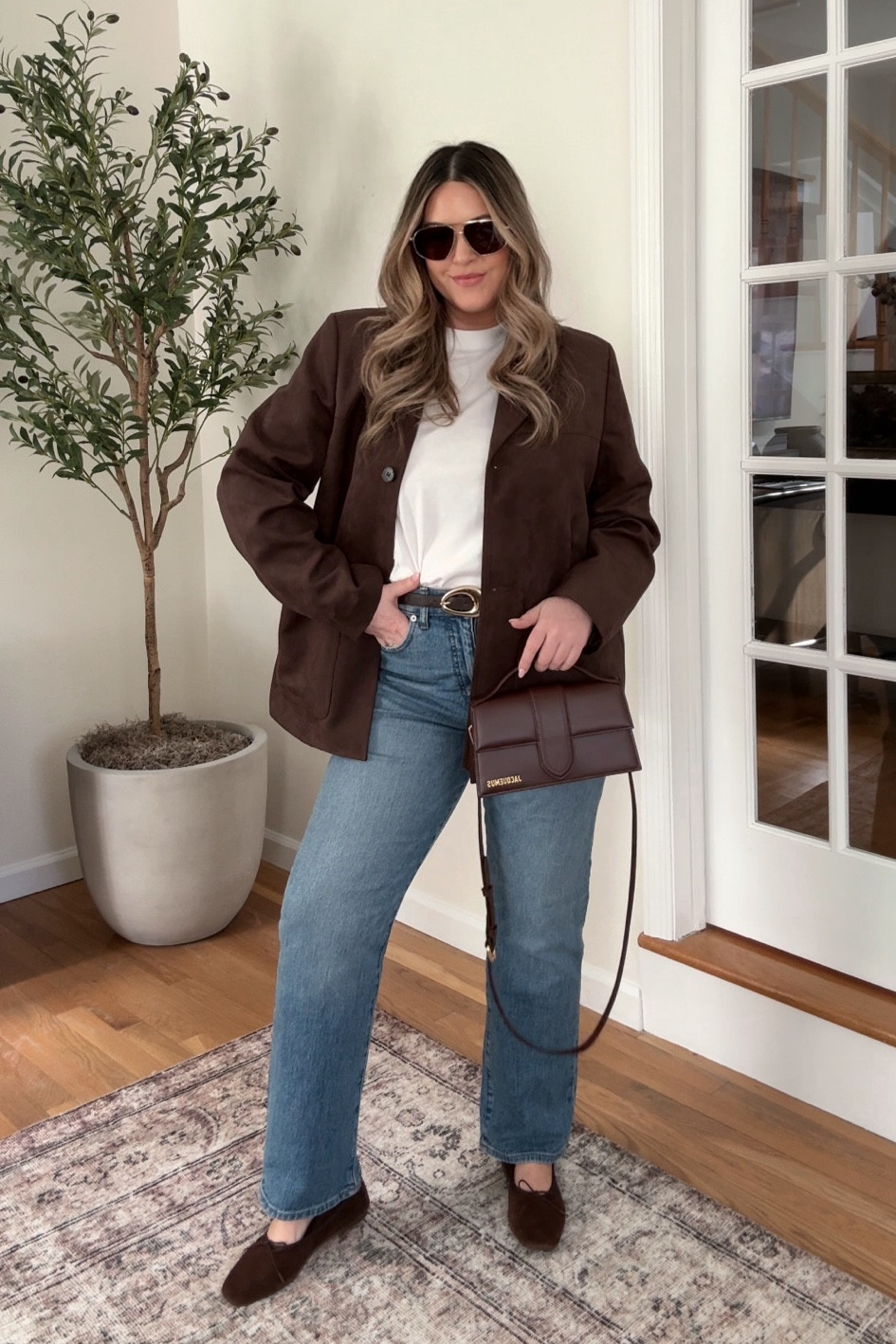 DAY 4 | 10 days of chocolate brown inspired outfits. This napped faux suede jacket is the perfect lightweight fabric as we get closer to Spring. I sized up to L for a more oversized fit (not necessary tho!) 

chocolate brown outfits, winter outfits, elevated winter outfit, cuffed jeans, aritzia coat, transitional outfit, suede blazer, suede jacket, ballet flats outfit

#LTKStyleTip #LTKSaleAlert #LTKSeasonal