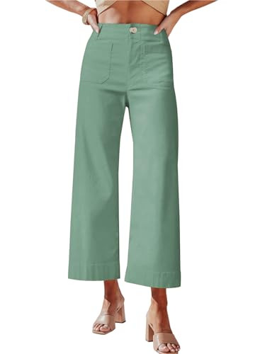 miduo Womens High Waisted Cropped Wide Leg Stretchy Straight Pants Trousers with Pockets | Amazon (US)