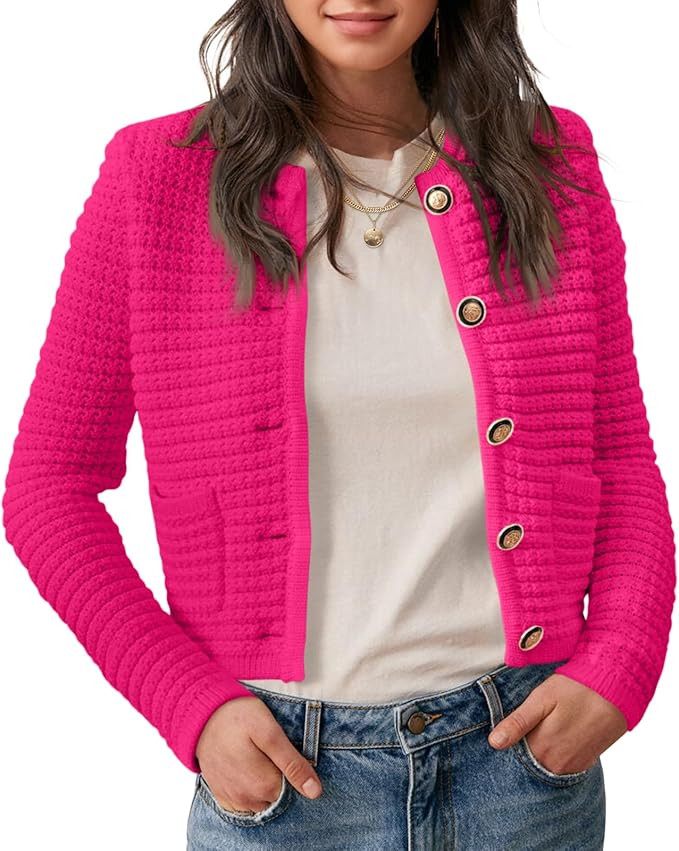 Saodimallsu Women's Cropped Cardigan Sweaters 2024 Fall Chunky Knit Open Front Button Down Long S... | Amazon (US)