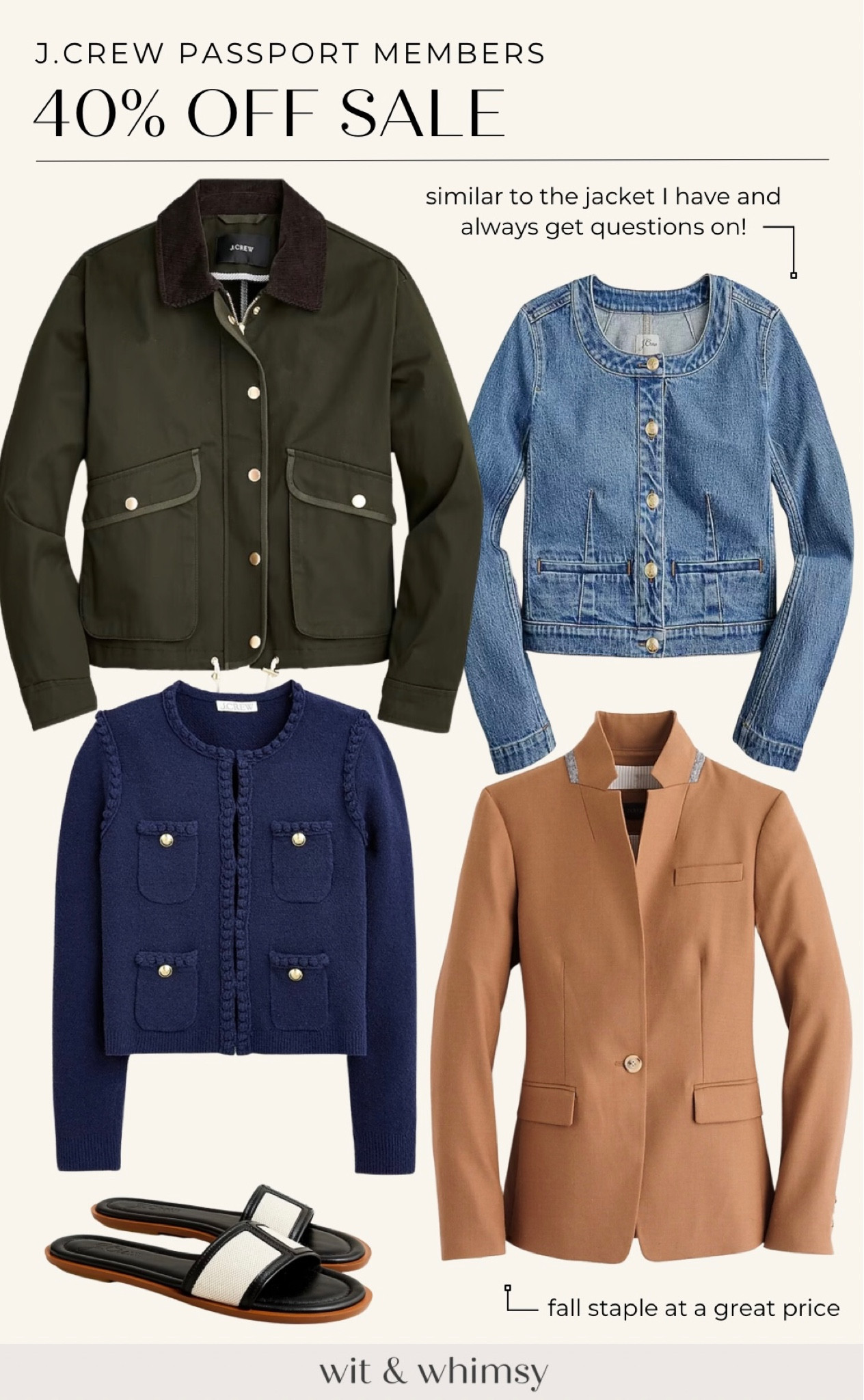 J. Crew passport members 40% off sale: denim lady jacket, gold button cardigan, regent wool blazer, field jacket 

Fall style


#LTKSeasonal #LTKsalealert