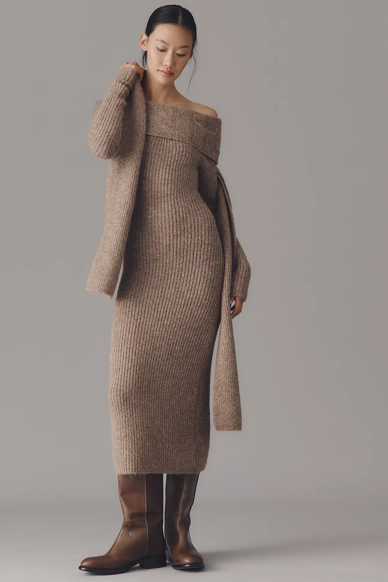 Endless Rose Off-Shoulder Slim Sweater Midi Dress | Anthropologie (US)