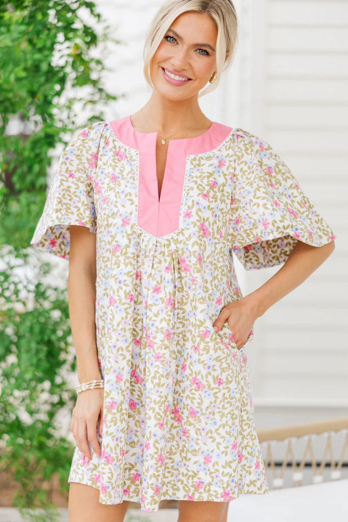 Just A Theory Pink Ditsy Floral Cotton Dress | The Mint Julep Boutique