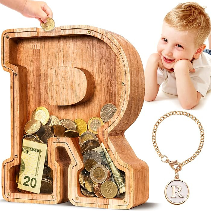 SummiDate Wooden Letter Piggy Bank| Piggy Bank for Boys Girls Toddler| Alphabet R Money Bank| Coi... | Amazon (US)