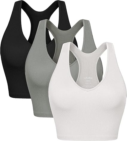 ODODOS 3-Pack Seamless Racerback Crop Tank for Women Ribbed Knit Soft Crop Tops | Amazon (US)