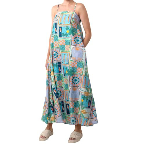Women Graphic Maxi Cami Dress Spaghetti Strap Floral Boho Long Dress Graffiti Square Neck Flowy S... | Amazon (US)