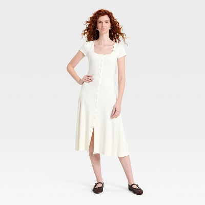 Women's Short Sleeve Ribbed Button-Front Midi Sundress - Universal Thread™ Cream S | Target