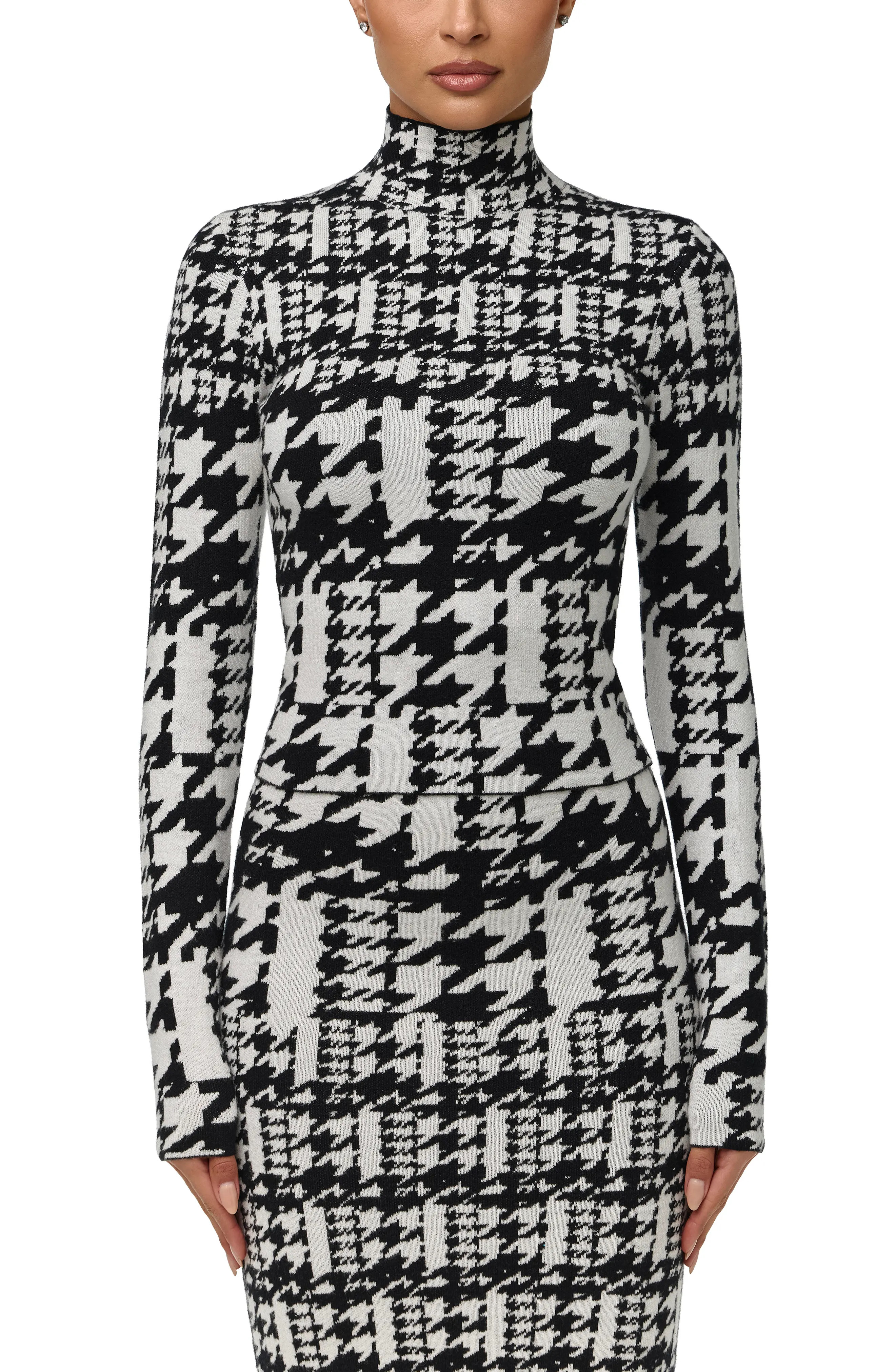 Naked Wardrobe Dual Houndstooth Turtleneck Knit Top (Women) | Nordstrom | Nordstrom