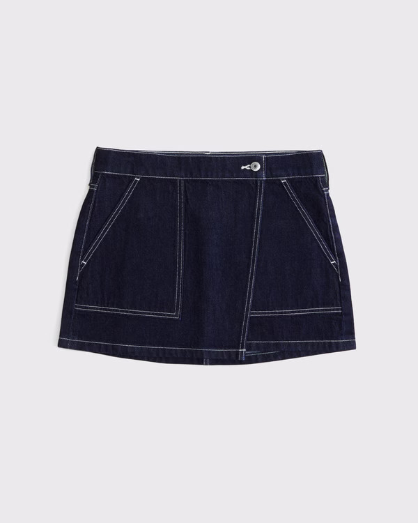 Mid Rise Denim Wrap Mini Skirt | Abercrombie & Fitch (US)