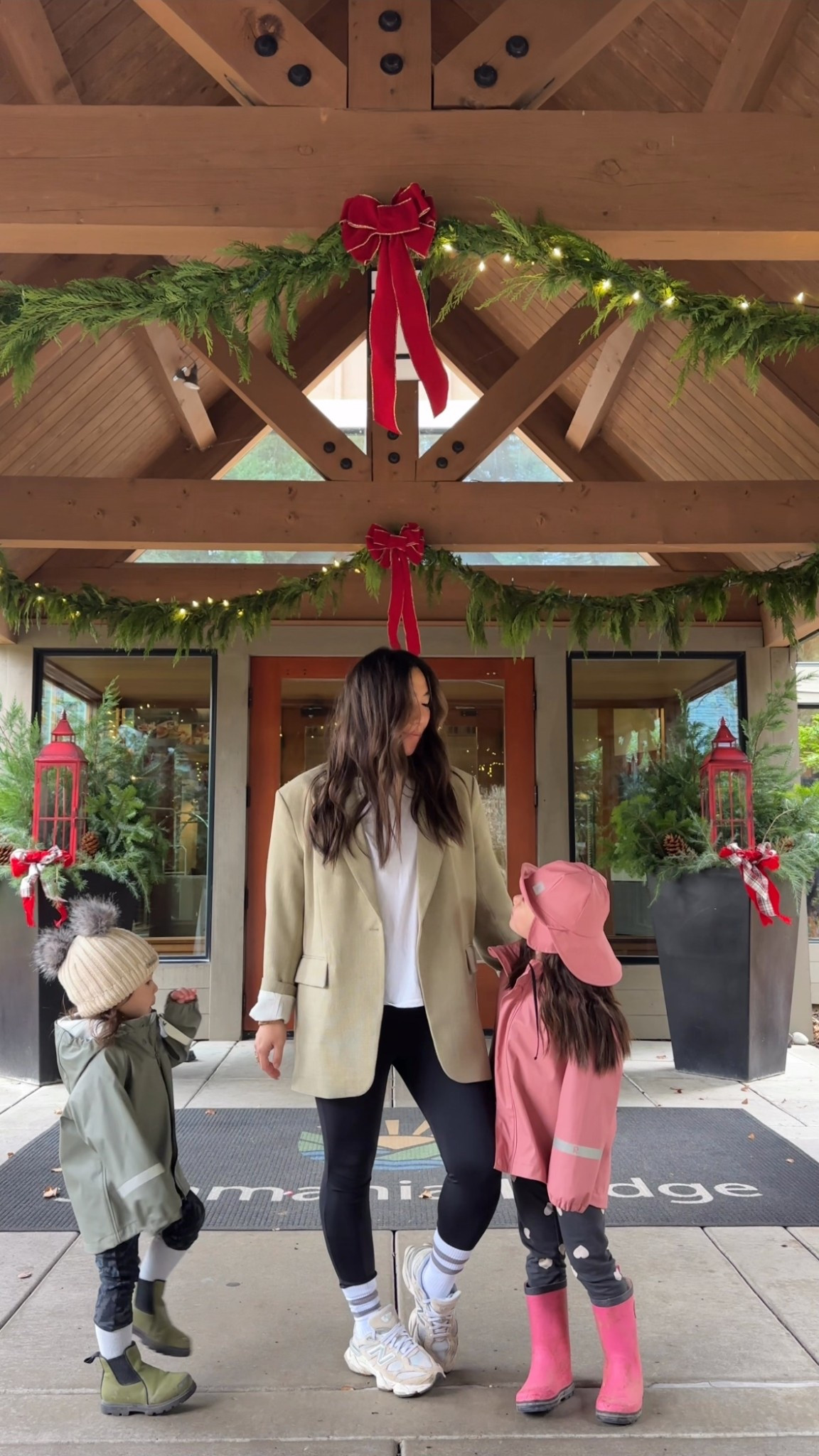 Elevated casual mom kids adventure lodge cabin holidays vacation outdoors blazer leggings rain coats PNW outside 

#LTKMidsize #LTKmomlife #LTKKids