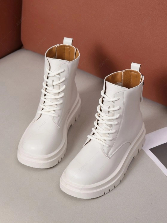 Lace Up Double Zip Back Combat Boots   BLACK WHITE | ZAFUL (Global)