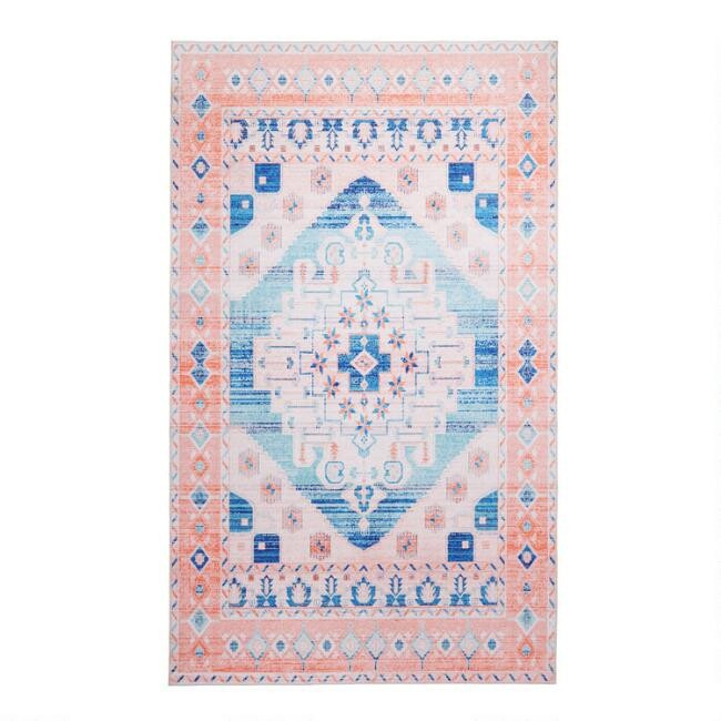 Coral and Blue Distressed Persian Style Indoor Outdoor ... | World Market