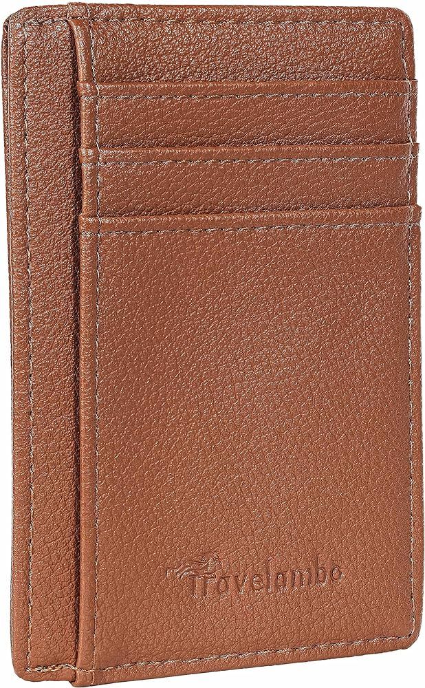 Travelambo Front Pocket Minimalist Leather Slim Wallet RFID Blocking Medium Size | Amazon (US)