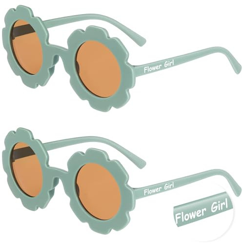 Landhoow 2 Pcs Flower Girl Sunglasses Kids Round Sunglasses Flower Girl Proposal Gift Cute Glasses for Outdoor Beach Party (Green) | Amazon (US)