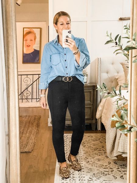Puff sleeve chambray shirt and black raw hem denim. Leopard shoes for a pop. Everything is true to size and this shirt is under $15! I got so many compliments on it! The leopard is hard to come by but I linked the exact shoe in solid cognac, which would look amazing as well. Soooo comfortable! I also have the Loft loafers I linked but haven’t worn them other than a try on yet. Seem comfortable as well! Fit really nice! 

DENIM: I cut the bottom off to hit at my ankle bone and frayed them myself  

@express @amazonfashion @samedelman 

Sam Edelman
Express
Amazon Fashion

#LTKstyletip #LTKsalealert #LTKunder50