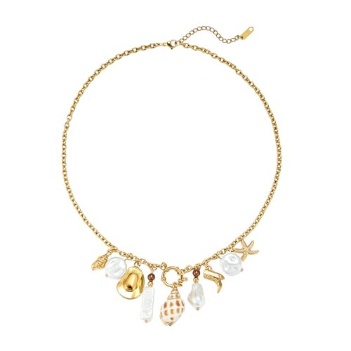 IDOKAWA Imitation Baroque Pearl Choker With Starfish Pendant Irregular Mother of Pearl Necklaces 14K Plated Chain Jewelry Gifts for Women | Amazon (US)