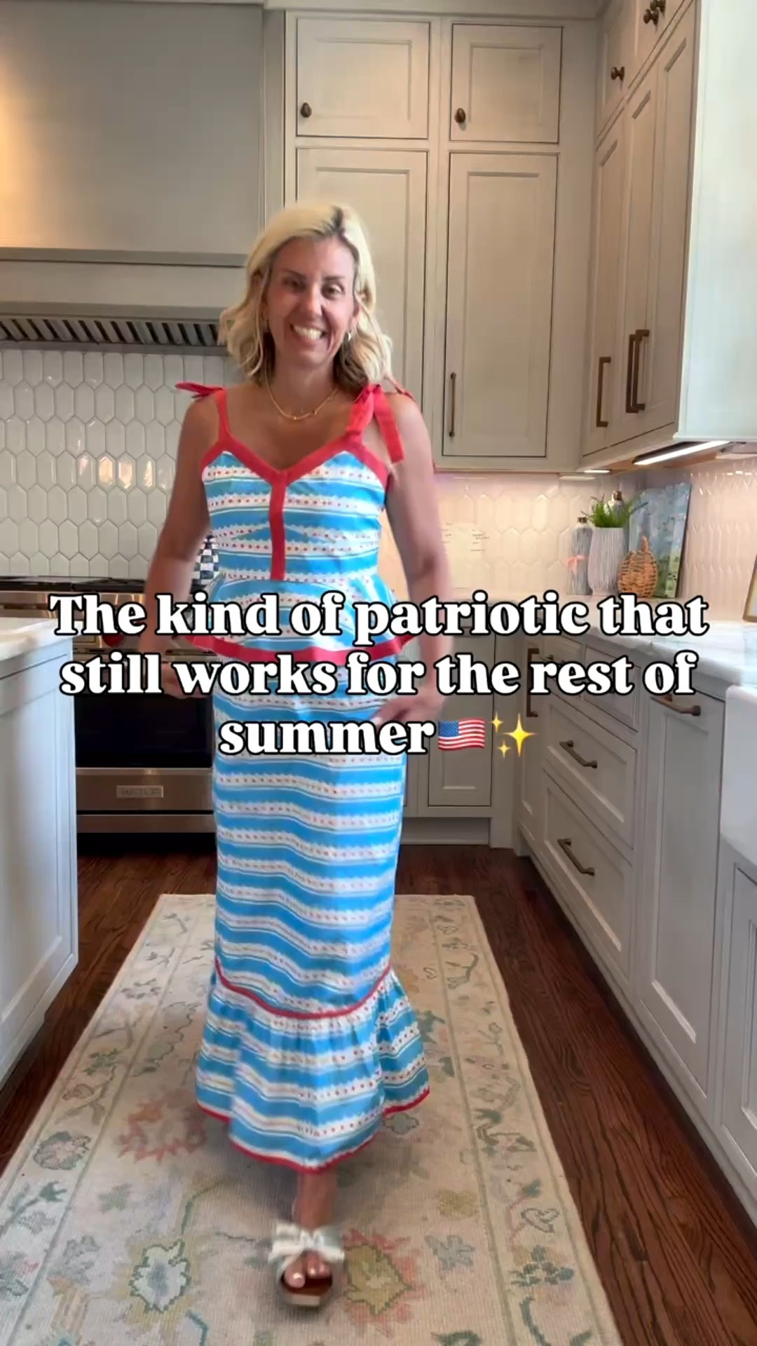 Patriotic looks we are wearing all summer long! 🇺🇸￼
Navy stripe set - small
Striped Dress - xs
White top - xs
Red skirt - small (want medium)
Target set - xs top & small shorts 
Denim top - xs
White ruffle skirt - small
Coverup - xs 

* Use code mixandmatch15 at Cleobella
*Use Catherine20 at Allie + Bess
*Use mixandmatch10 at Bandette Bands

#LTKdayinmylife #LTKOver40 #LTKSeasonal