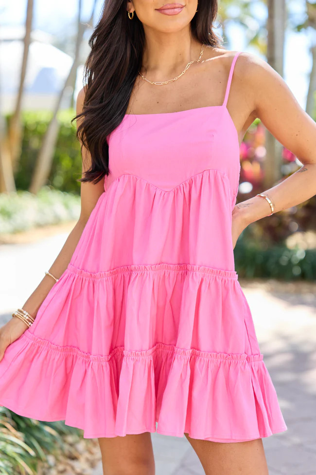 Change My Tune Hot Pink Square Neck Solid Romper Dress | Pink Lily