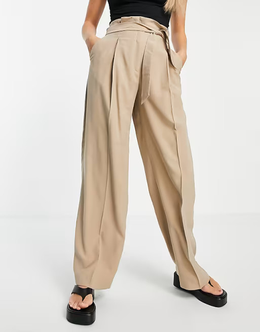 Mango wide leg tailored pant in camel - part of a set | ASOS (Global)