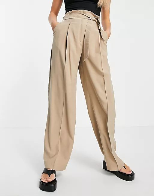 Mango wide leg tailored pant in camel - part of a set | ASOS (Global)