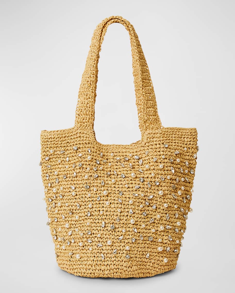 BTB Los Angeles Nia Pearly Crystal Straw Tote Bag | Neiman Marcus