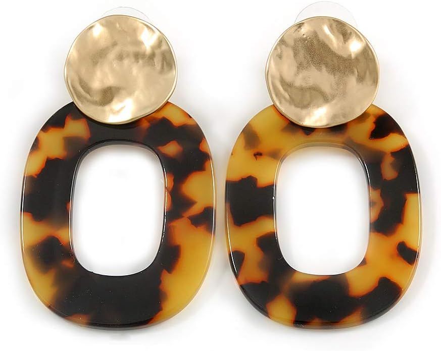 Trendy Tortoise Shell Effect Brown/Yellow Oval Acrylic Drop Earrings In Matt Gold Tone - 55mm Lon... | Amazon (UK)