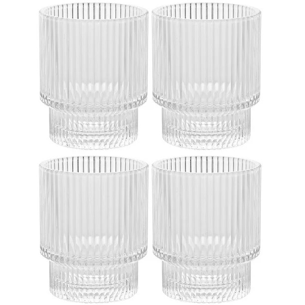 Vintage Art Deco Fluted Drinking Glasses - 9 oz Modern Kitchen Glassware Set – Old Fashion Tumb... | Walmart (US)