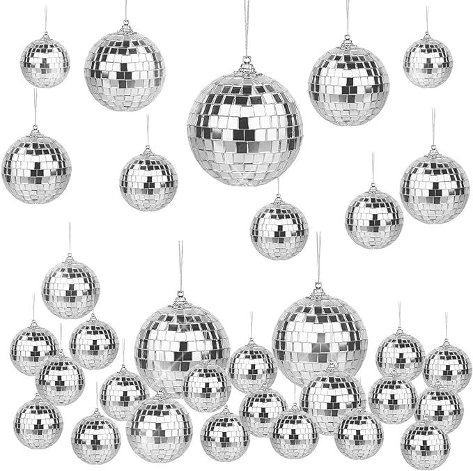 Pllieay 32Pcs Hanging Mirror Disco Ball Ornaments, 3 Sizes Disco Ball Decor, Hanging Disco Balls,... | Amazon (US)