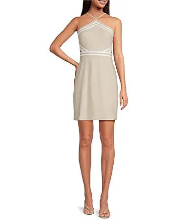 Trina Turk Grasse Stretch Linen Halter Neck Sleeveless Side Cutout Dress - 0 | Dillard's