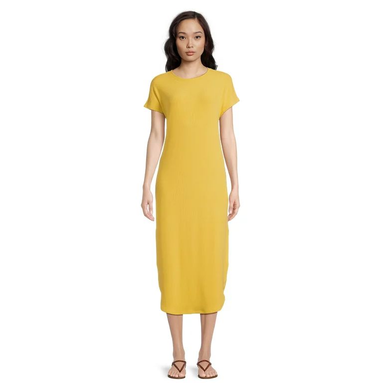 Time and Tru Women's Dolman Sleeve Ribbed Maxi Dress with Side Slits, Sizes XS-XXXL | Walmart (US)