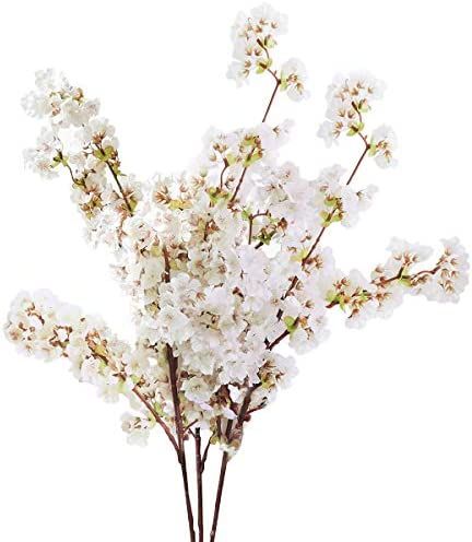 Sunm Boutique 3 PCS 39 in Artificial White Cherry Blossom Flower Faux White Cherry Blossom Silk Cher | Amazon (US)