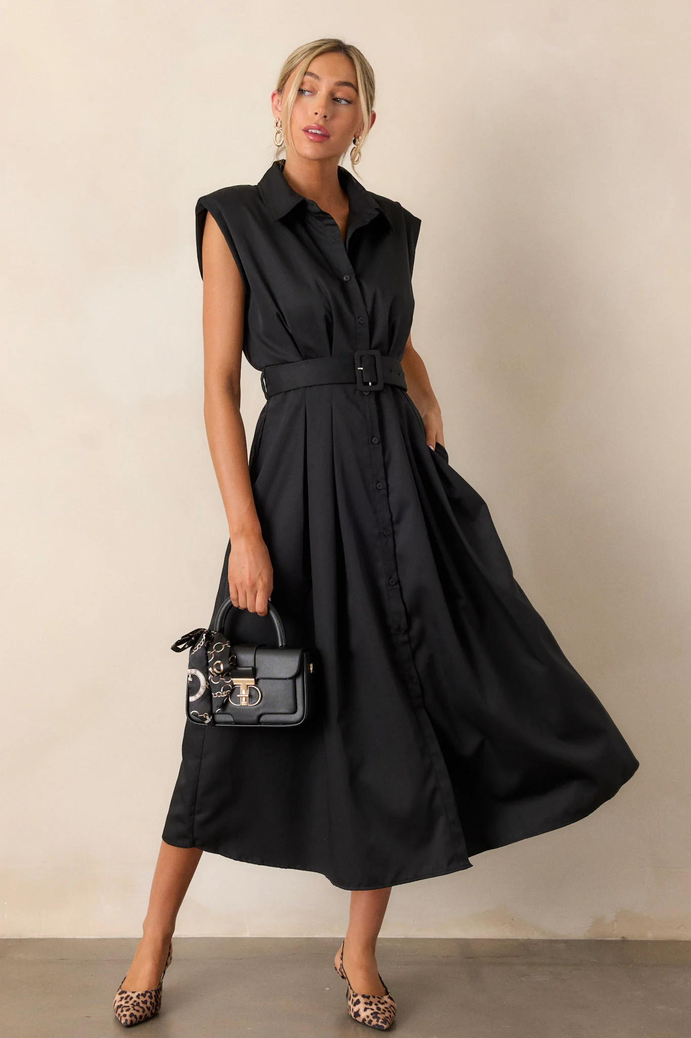 Days Go By Black Belted Midi Dress | Red Dress