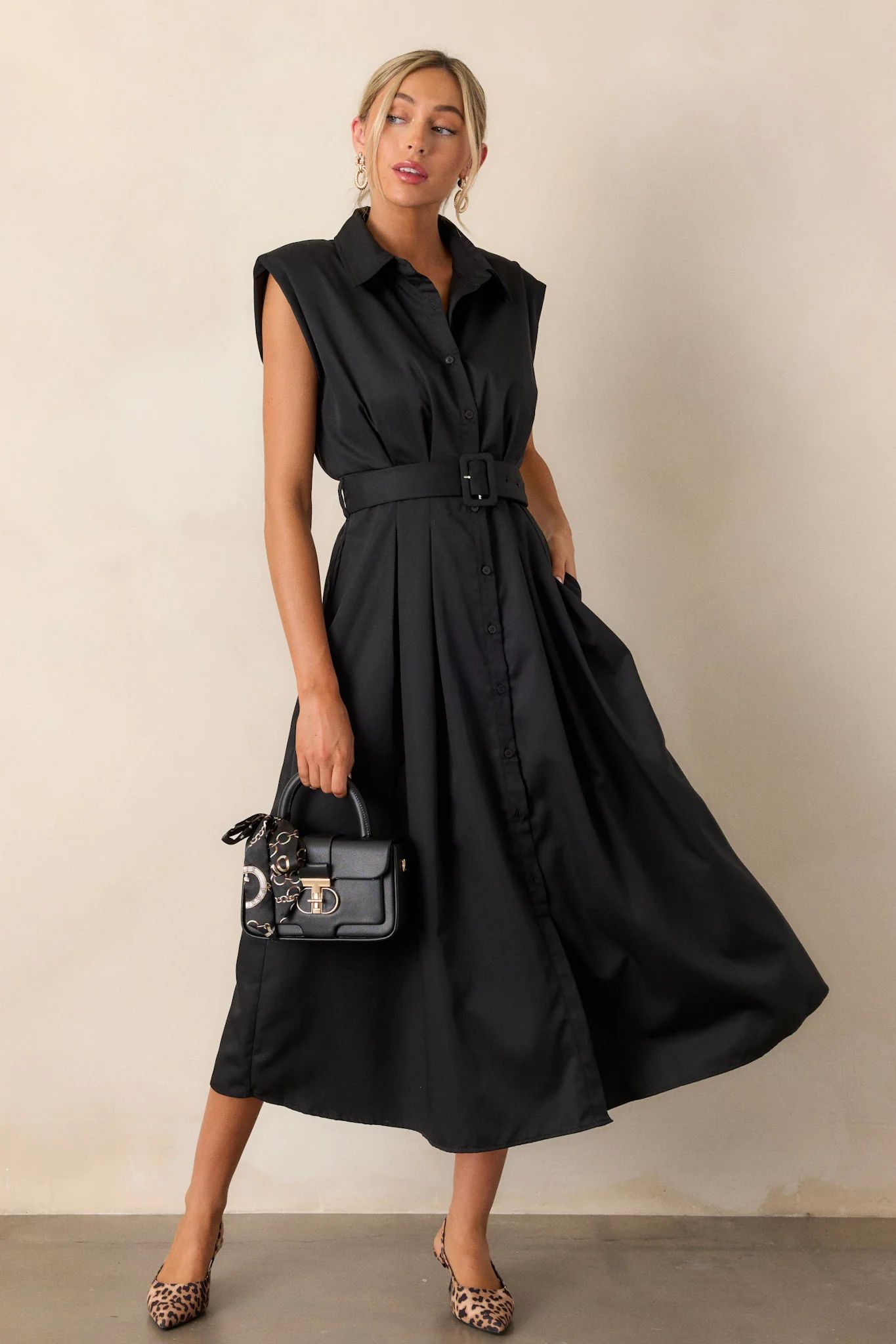 Days Go By Black Belted Midi Dress | Red Dress