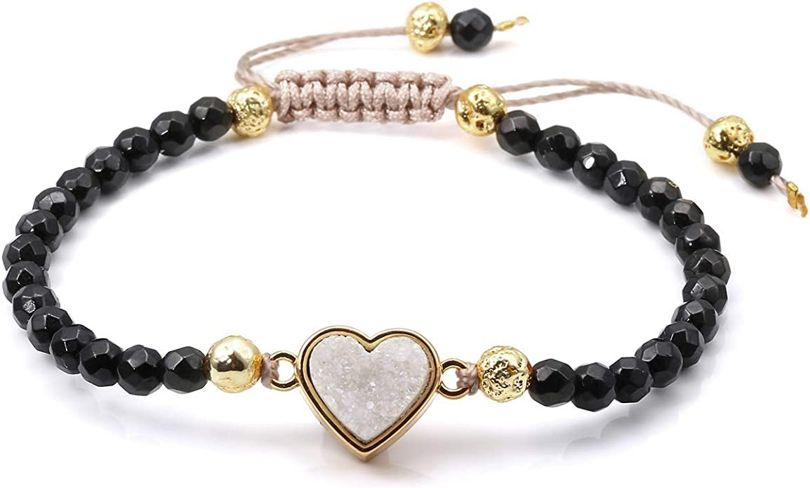 Top Plaza Womens Girls 4mm Beads Chakra Healing Crystal Bracelet Gold Lava Rock Stone Adjustable ... | Amazon (US)