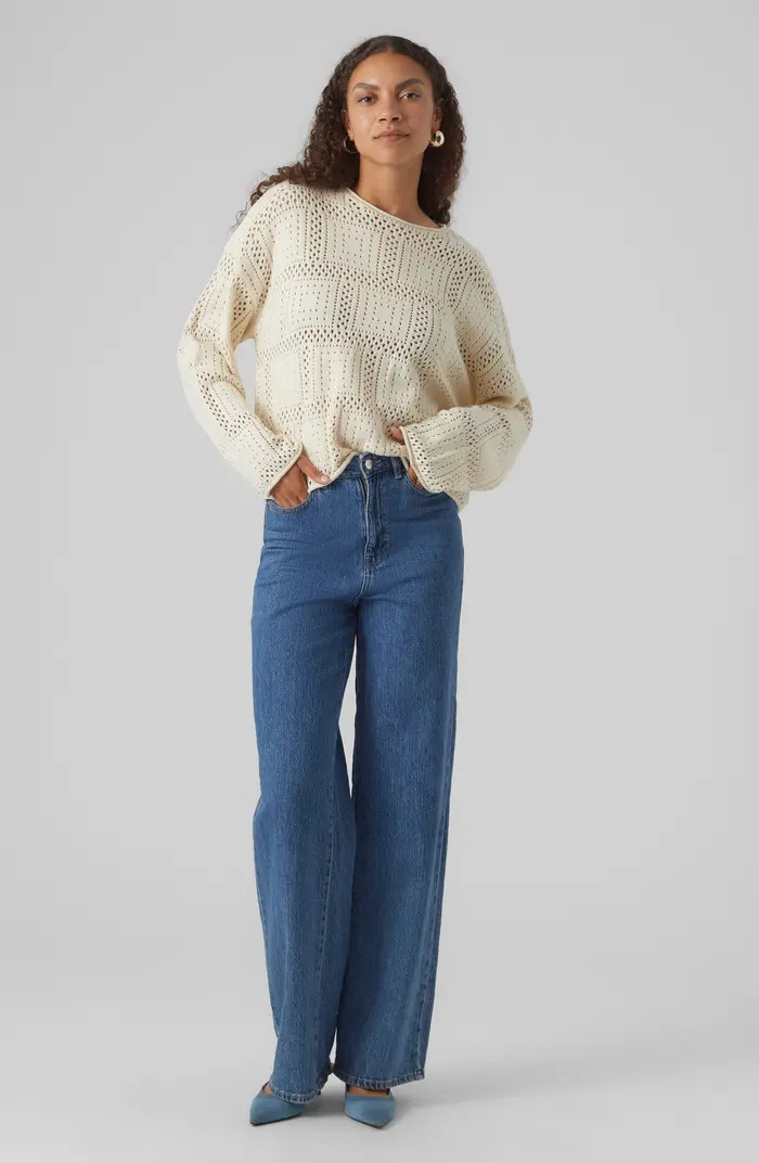 VERO MODA Open Stitch Cotton Blend Sweater | Nordstrom | Nordstrom