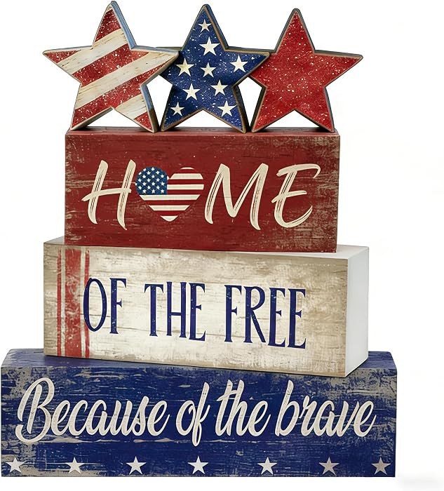 4PCS 4th of July Patriotic Rustic Wooden Tiered Tray Decorations, Red White and Blue, Memorial Ta... | Amazon (US)