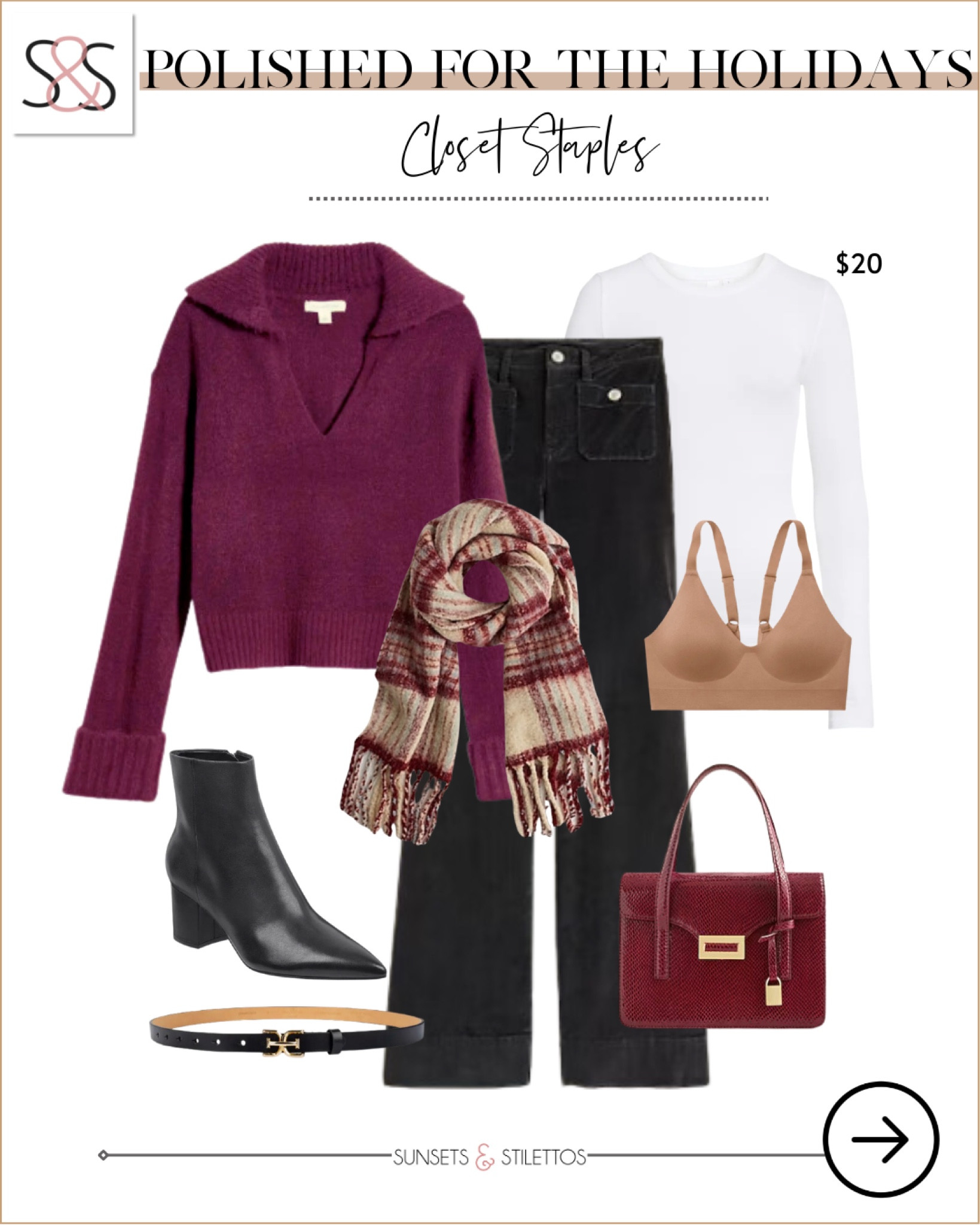 This pop of burgundy is exactly what your winter capsule wardrobe needs! Pair with  trouser pants and black booties for a great festive color combo!

Sunsets and Stilettos, workwear, Christmas outfit idea

#LTKHoliday #LTKSeasonal #LTKOver40