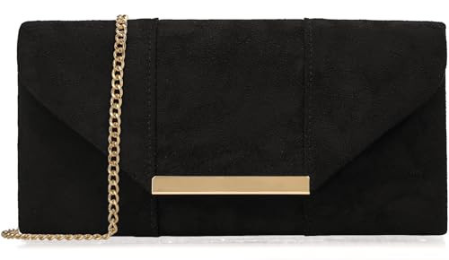 Dexmay Women Faux Suede Envelope Clutch Purse Evening Velvet Handbag Foldover Shoulder Crossbody Bag Black | Amazon (US)