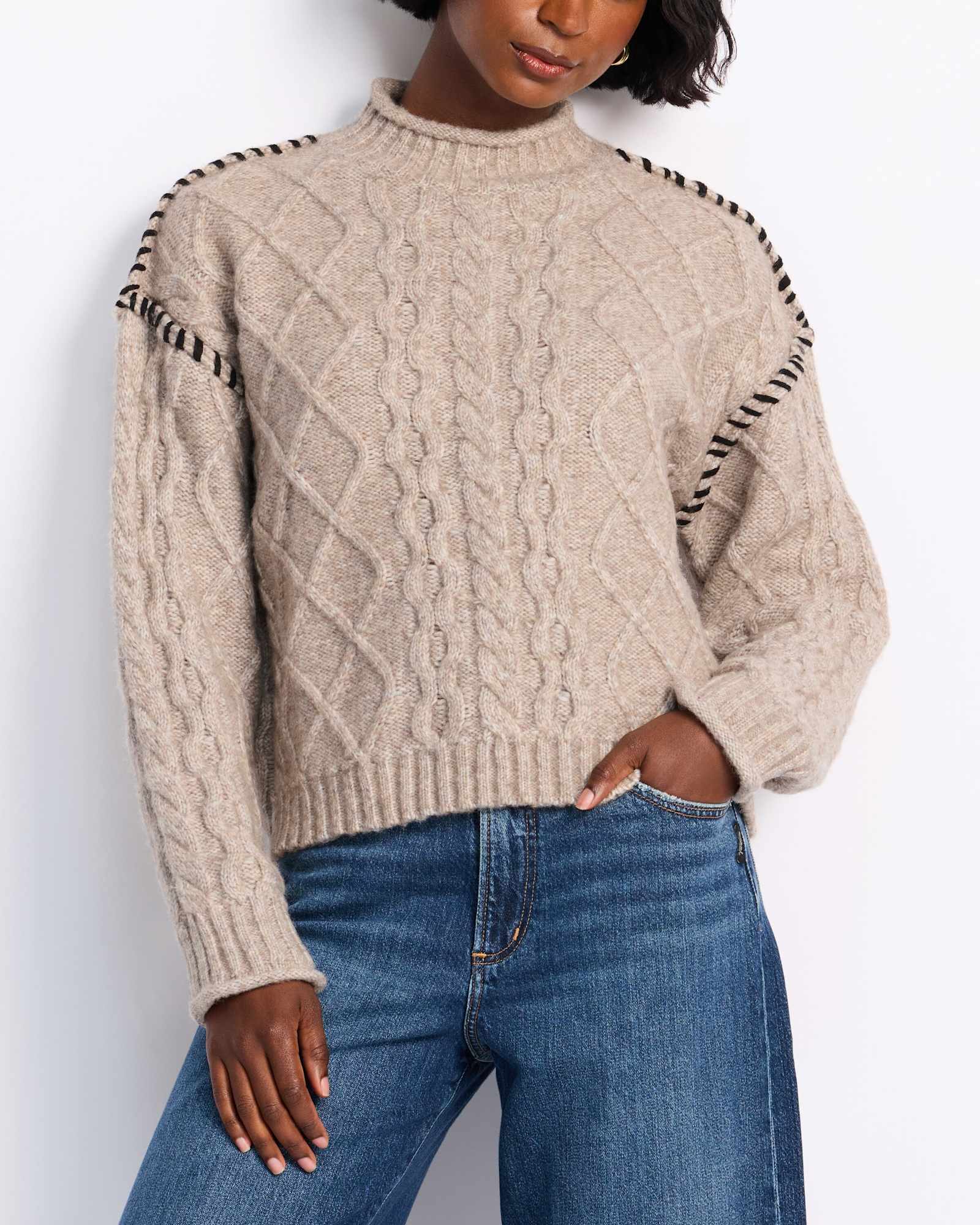 Cable Mock NK With Whipstitch Sweater | Stitch Fix
