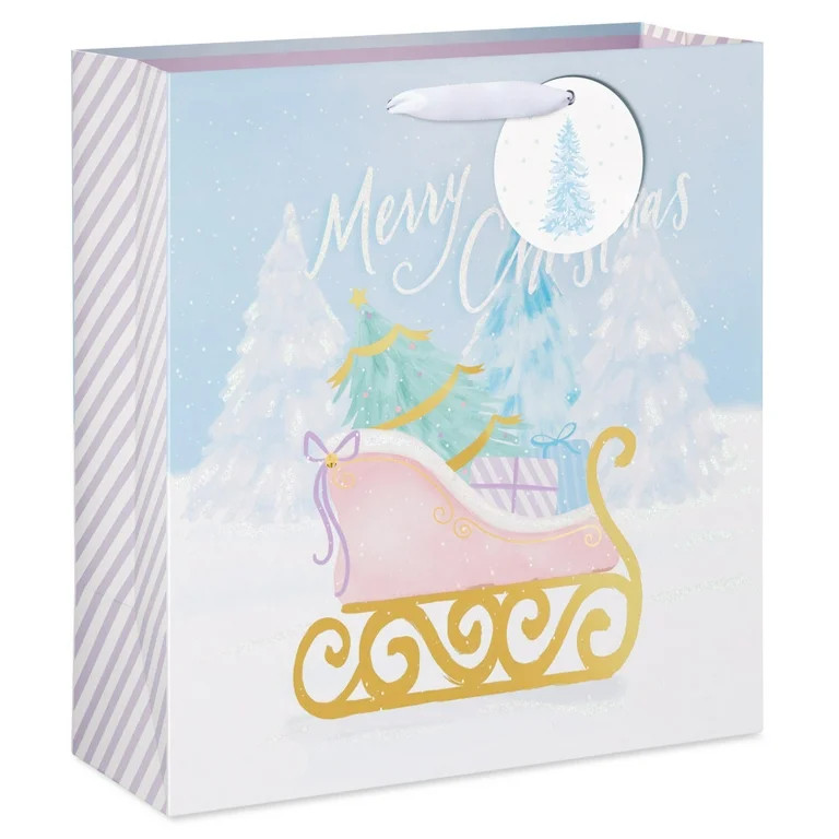 American Greetings Pastel Pink Sleigh Christmas Gift Bag, 12 in, 1 Count | Walmart (US)
