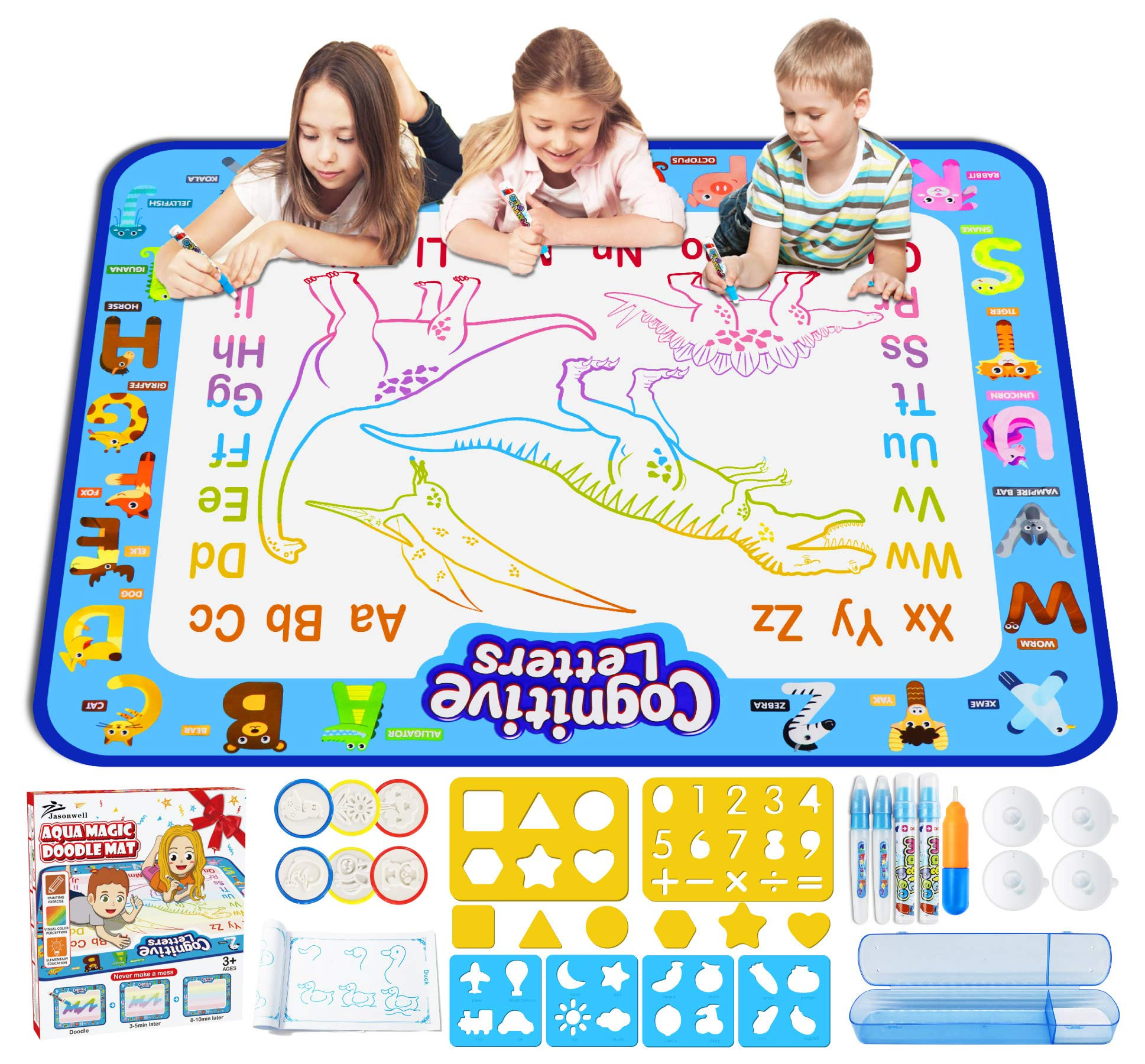 Jasonwell Aqua Water Doodle Mat 40 X 32 Inches Large Magic Drawing Doodling Mat Coloring Mat Educational Toys Christmas Birthday Gifts for Kids Toddler Boys Girls Age 2 3 4 5 6 7 8 Year Old (Alphabet) | Amazon (US)