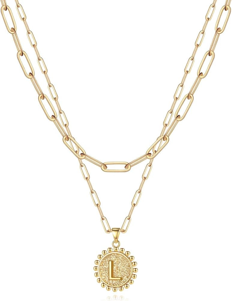 Yoosteel Gold Initial Necklaces for Women Girls, 14K Gold Plated Dainty Layering Paperclip Link C... | Amazon (US)